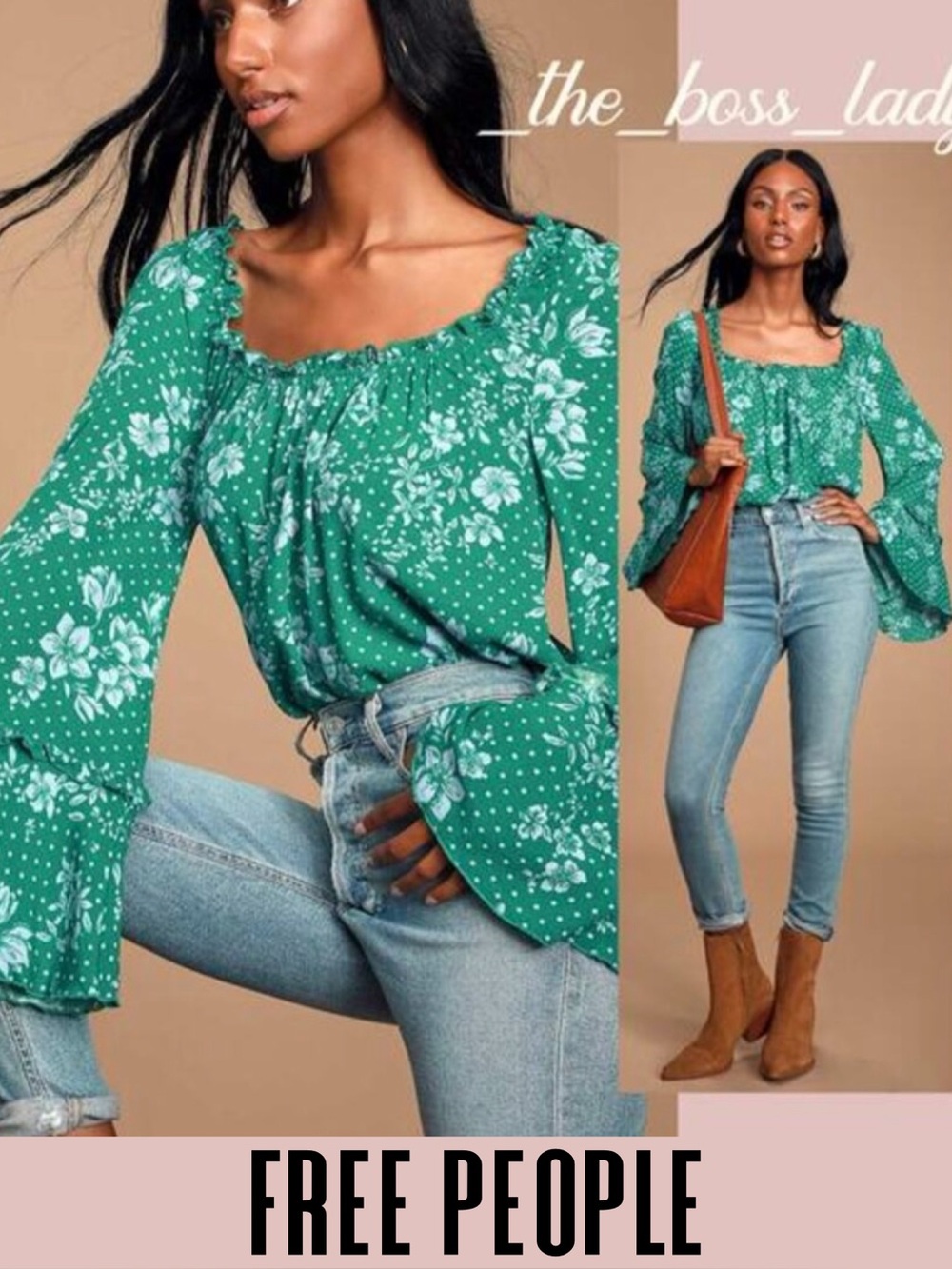 Free People bodysuit floral ruffled long sleeve bell sleeve polka dot chiffon XS